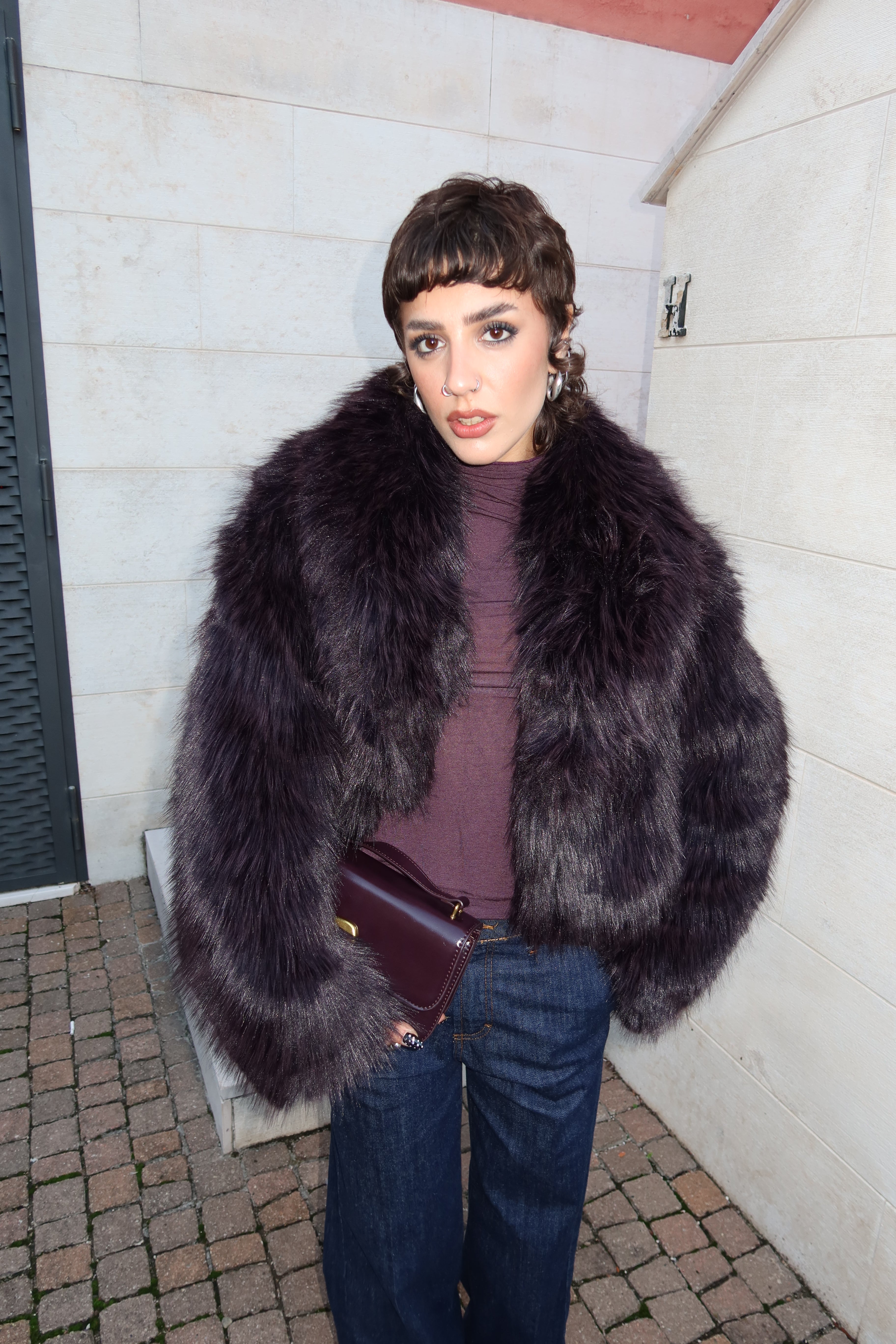 FAUX FUR CROPPED JACKET - VIOLET